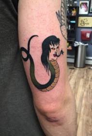 Stor arm tatovering illustration mandlig stor arm på slange og karakter syning tatovering billede