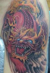 Big arm traditional fierce fire unicorn tattoo pattern