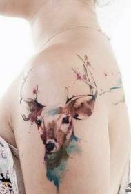 Girls big arm splashing ink small fresh elk tattoo pattern