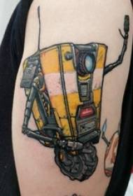 Татуювання робота, чоловіча рука, кольоровий малюнок татуювання робота