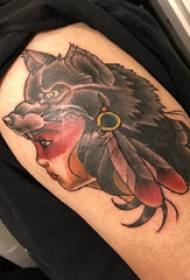 Serat tato lan pola tato kecantikan lengan gedhe nganggo serigala lan gambar tato kecantikan