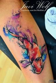 Big arm watercolor splash goldfish tattoo pattern