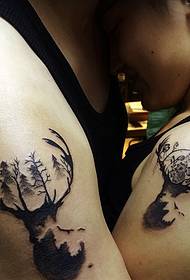 Creative big arm couple tattoo pattern