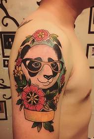 Big arm color glasses panda tattoo pattern