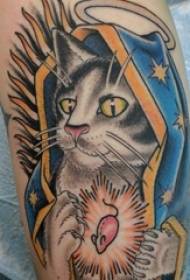 ສັກລາຍແຂນຂາຜູ້ຊາຍໃສ່ຮູບ cat tattoo ສີ