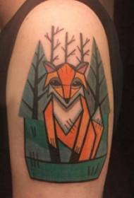 Ilustración de tatuaje de brazo grande brazo grande masculino en la tatuaxe de árbol y zorro
