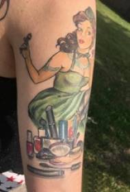 Veľké rameno tetovanie ilustrácie dievča veľké rameno na farebný portrét tetovanie obrázku