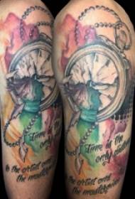 European and American pocket watch tattoos Male arms on colored pocket watch tattoo pictures