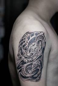 Big arm black and white totem tattoo pattern charm bloom