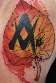 Maple leaf tattoo illustration boy's big arm on colored maple leaf tattoo picture