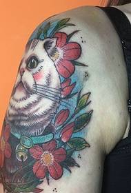 Big arm color japanese style little cat tattoo pattern