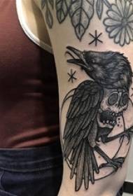 Tetovējuma rokas meitenes skolnieces lielā roka uz vārnas un viltīga tetovējuma attēla