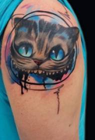 Cartoon cute tattoo pattern girl's big arm on colored cat tattoo picture