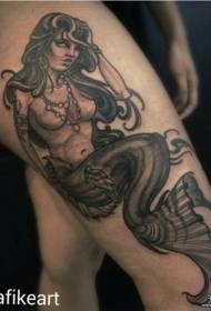 Big arm European and American black gray evil mermaid tattoo pattern