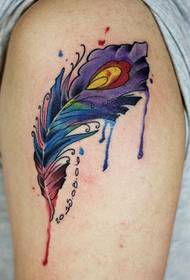 Big arm color feather tattoo picture beautiful and generous