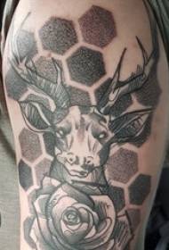 Boys big arm on black point tattoo geometric lines flowers and deer tattoo pictures