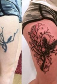 Tattoo cover girl thigh on branch and bird tattoo picture