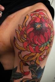 Big arm traditional chrysanthemum painted tattoo pattern