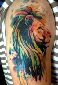 Boys big arms painted on gradient abstract lines small animal lion tattoo pictures