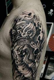 Big arm black and white elephant god tattoo pattern is very special