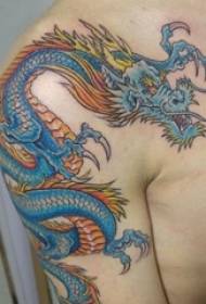 Boys big arm on painted gradient simple abstract lines small animal dragon tattoo pictures