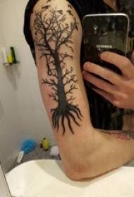 דפוס קעקוע עץ חיים ילד זרוע גדולה על תמונת קעקוע עץ חיים שחור