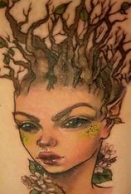 Znak portrét tetovanie dievčenské stehno na maľovanom obrázku elfov tetovania