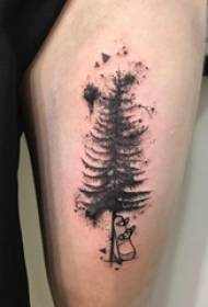 Thigh tattoo male boy thigh on skateboard and big tree tattoo picture