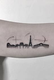 Big arm stings European and American architectural landscape tattoo pattern