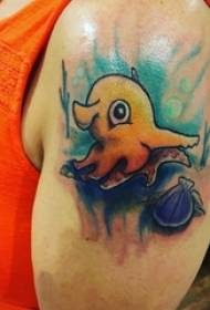 Double-arm tattoo, cartoon tattoo picture painted on the male arm
