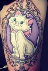 Small animal tattoo girl colored cat tattoo picture on thigh