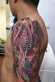 Big arm traditional red squid tattoo pattern