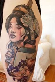 Japanese geisha tattooobraz dziewczyna ptak udo i tatuaż gejszy