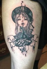 Djevojka lik tetovaža uzorak dječak student bedro na ženski lik tetovaža uzorak