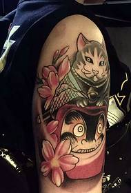 Big arm color cat tattoo pattern cute and moving