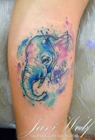 Big arm color splash ink elephant tattoo pattern