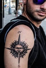Double big arm tattoo male student big arm on compass tattoo picture