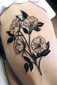 Dij traditionele tattoo meisje dij op zwarte bloem tattoo foto