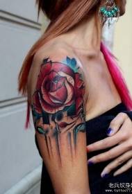 Big arm color splash ink rose tattoo pattern