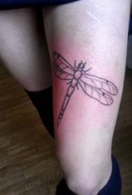 dragonfly tattoo pattern girl's thigh on black minimalist tattoo picture