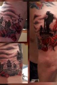 Aguonų tatuiruotės paveikslėlis, kuriame pavaizduota aguona, padaryta ant vyriškos rankos