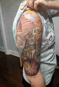 Big arm tattoo illustration male big arm on flower and fox tattoo picture