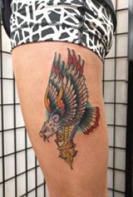 Thigh traditional tattoo girl colored eagle tattoo picture on thigh