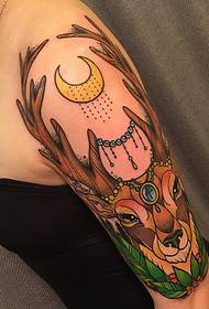 Elk tattoo covering the entire outer arm