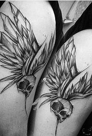Personalizované lebka velký paže pár tetování vzor s křídly