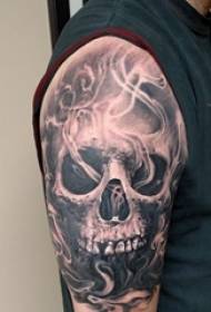 Boys big arms on black pricks abstract lines skull tattoo pictures