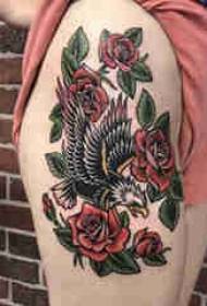 Painted tattoo girl thigh on rose and eagle tattoo picture