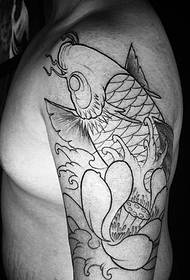 Велика чорно-біла лінія татуювання татуювання кальмарів дуже стримана
