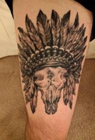 Indian Chief Tattoo Male Indian Thigh on Black Indian Tattoo Picture
