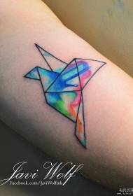 Big arm paper crane geometric splash color tattoo pattern